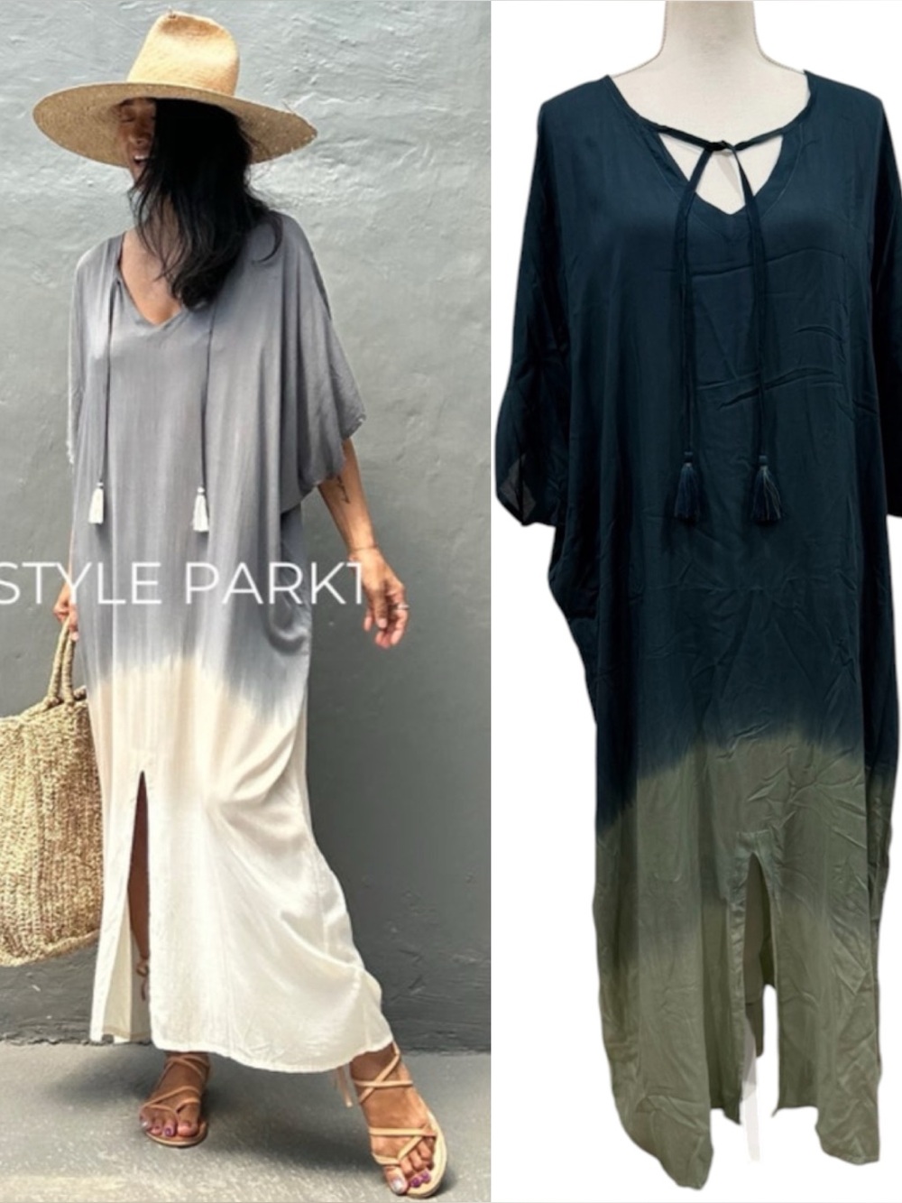 NWT Style Park 1 Luna Kaftan Dress In Teal Ombré